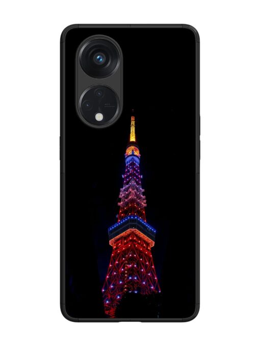 Eiffel Tower Night View Glossy Metal Phone Cover for Oppo Reno 8T (5G)