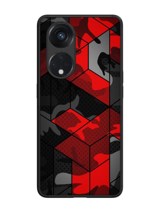 Royal Red Camouflage Pattern Glossy Metal Phone Cover for Oppo Reno 8T (5G) Zapvi