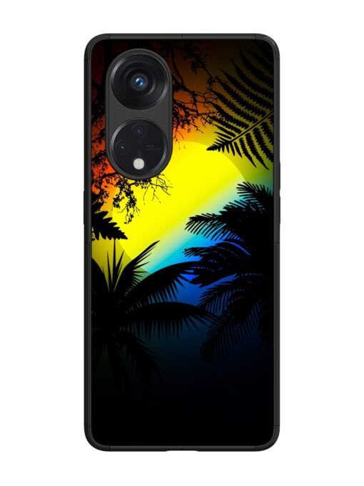 Colorful Sunset With Palm Trees Glossy Metal Phone Cover for Oppo Reno 8T (5G) Zapvi