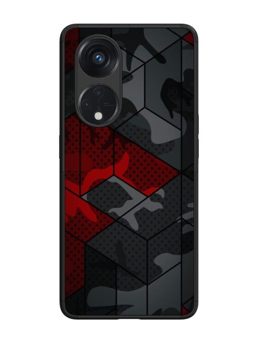 Red And Grey Pattern Glossy Metal Phone Cover for Oppo Reno 8T (5G) Zapvi