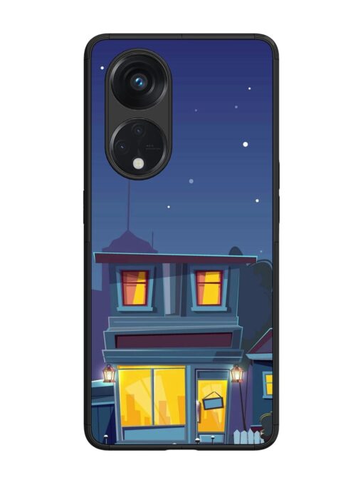 Vector Night House Glossy Metal Phone Cover for Oppo Reno 8T (5G) Zapvi