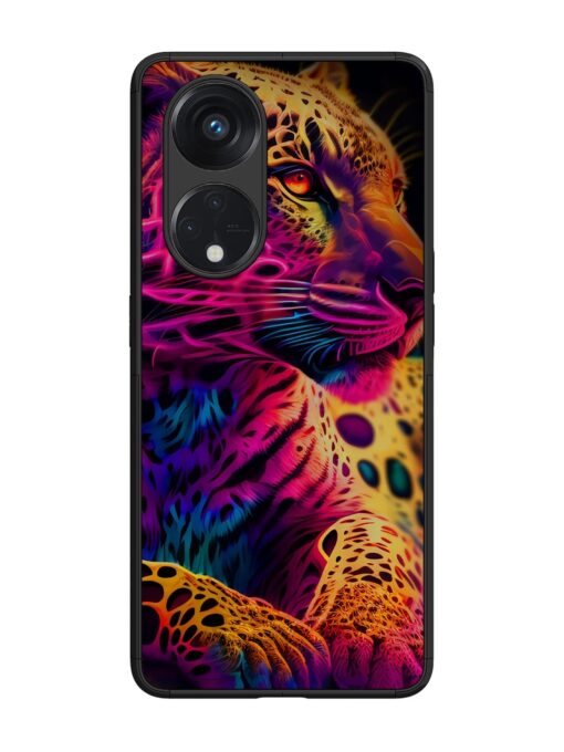 Leopard Art Glossy Metal Phone Cover for Oppo Reno 8T (5G) Zapvi