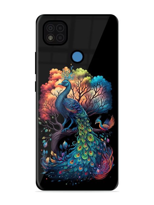 Peacock Tree Art Glossy Metal Phone Cover for Poco C31 Zapvi