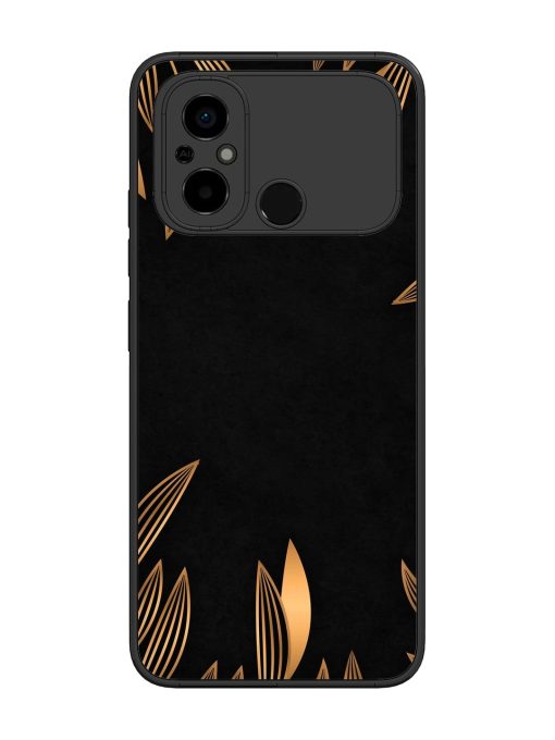 Golden Leaf Pattern Glossy Metal Phone Cover for Poco C55 Zapvi