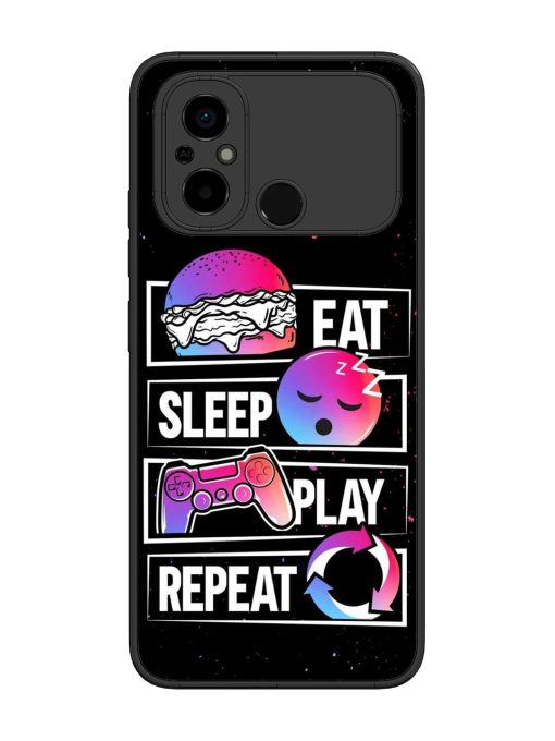 Eat Sleep Play Repeat Glossy Metal Phone Cover for Poco C55 Zapvi