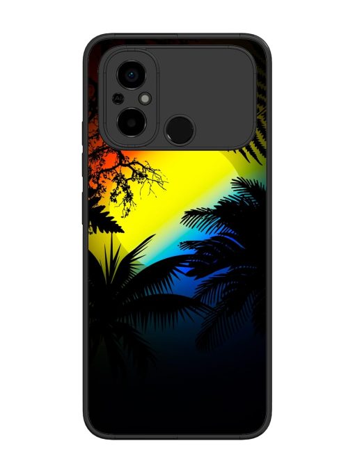 Colorful Sunset With Palm Trees Glossy Metal Phone Cover for Poco C55 Zapvi