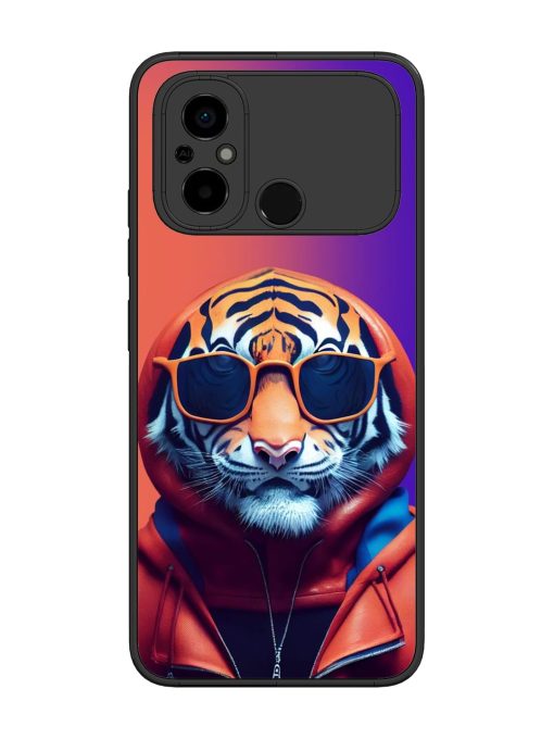 Tiger Animation Glossy Metal Phone Cover for Poco C55 Zapvi