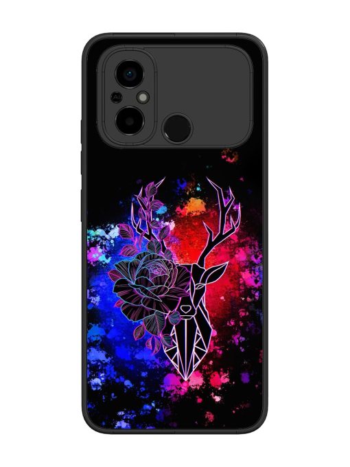 Floral Deer Art Glossy Metal Phone Cover for Poco C55 Zapvi