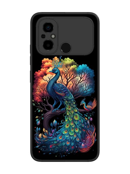 Peacock Tree Art Glossy Metal Phone Cover for Poco C55 Zapvi