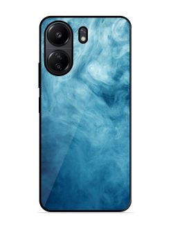 Blue Smoke Art Glossy Metal Phone Cover for Poco C65