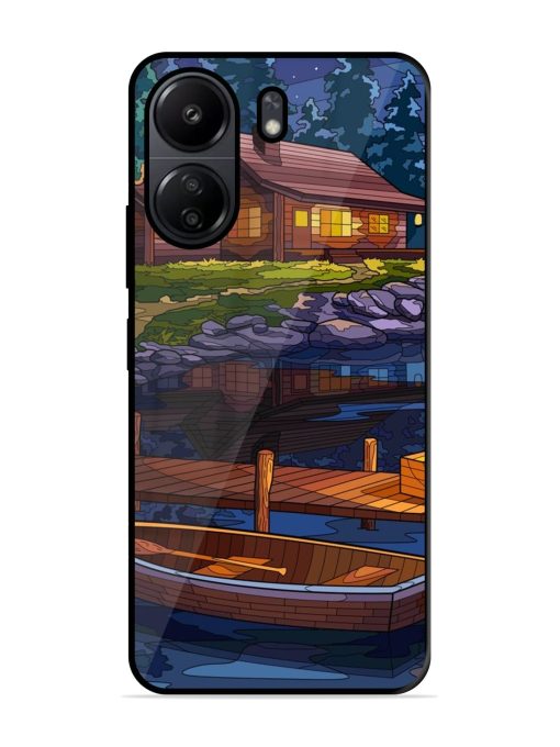 Village Night Scene Glossy Metal Phone Cover for Poco C65 Zapvi