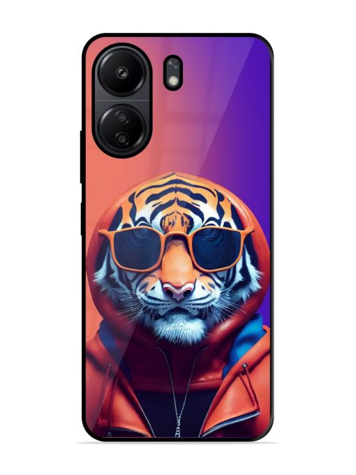 Tiger Animation Glossy Metal Phone Cover for Poco C65