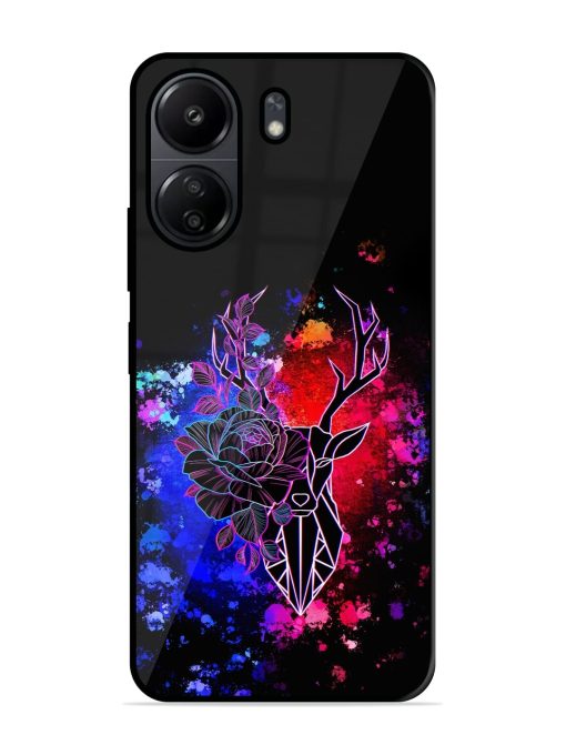 Floral Deer Art Glossy Metal Phone Cover for Poco C65 Zapvi