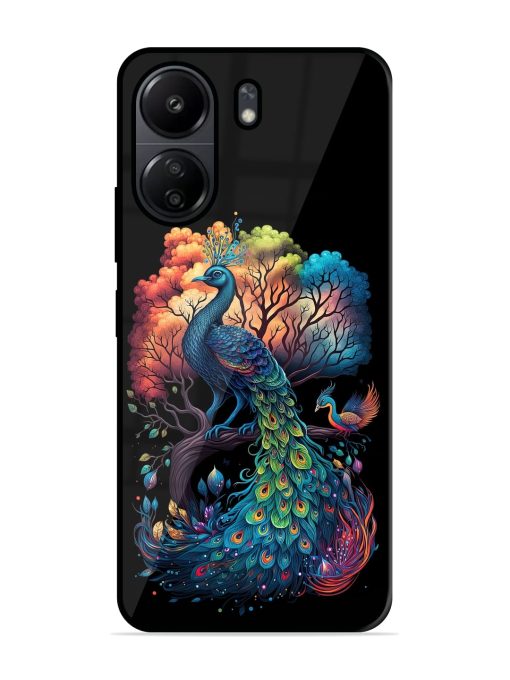 Peacock Tree Art Glossy Metal Phone Cover for Poco C65