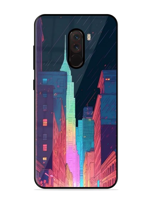 Minimal City Art Glossy Metal Phone Cover for Poco F1 Zapvi