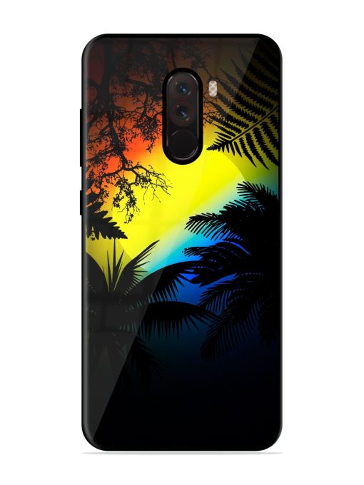 Colorful Sunset With Palm Trees Glossy Metal Phone Cover for Poco F1 Zapvi