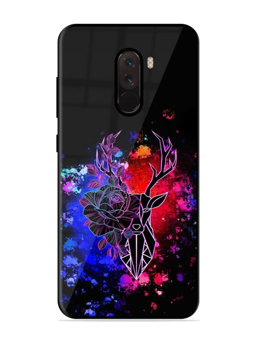 Floral Deer Art Glossy Metal Phone Cover for Poco F1 Zapvi