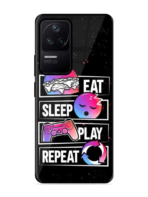 Eat Sleep Play Repeat Glossy Metal Phone Cover for Poco F4 (5G)