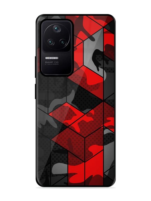 Royal Red Camouflage Pattern Glossy Metal Phone Cover for Poco F4 (5G) Zapvi