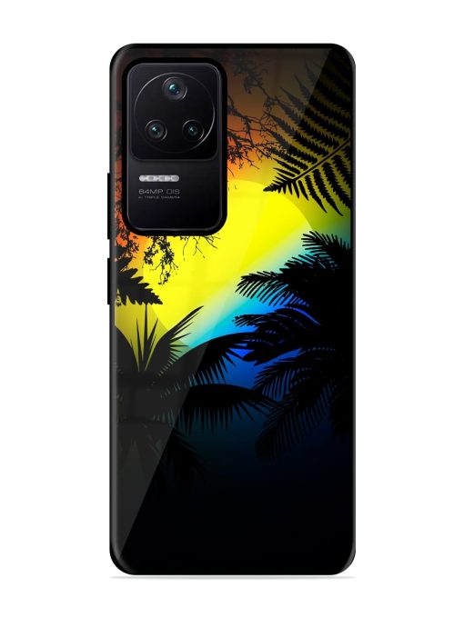 Colorful Sunset With Palm Trees Glossy Metal Phone Cover for Poco F4 (5G) Zapvi