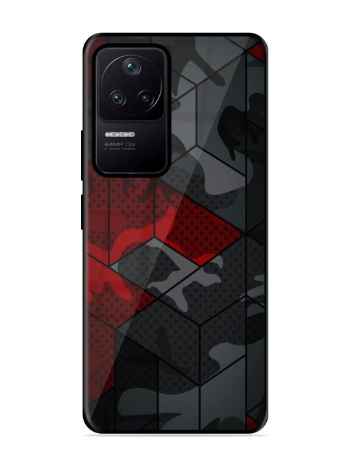 Red And Grey Pattern Glossy Metal Phone Cover for Poco F4 (5G)