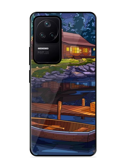 Village Night Scene Glossy Metal Phone Cover for Poco F4 (5G)