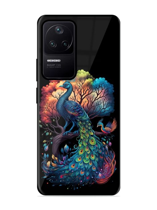 Peacock Tree Art Glossy Metal Phone Cover for Poco F4 (5G)