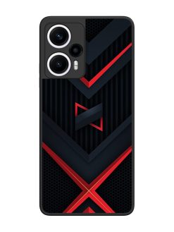 Red Gray Abstract Glossy Metal Phone Cover for Poco F5 (5G)