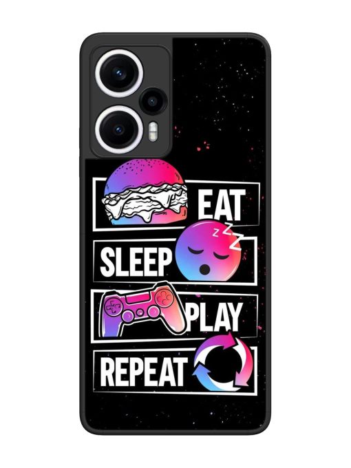 Eat Sleep Play Repeat Glossy Metal Phone Cover for Poco F5 (5G) Zapvi