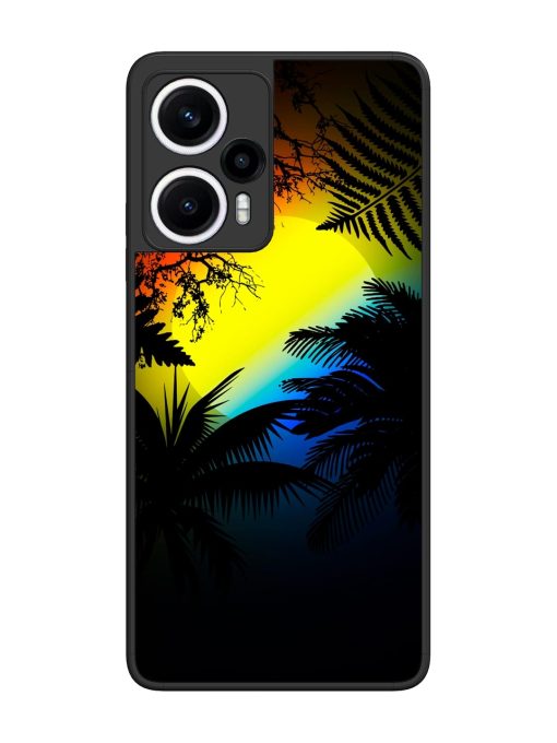 Colorful Sunset With Palm Trees Glossy Metal Phone Cover for Poco F5 (5G) Zapvi