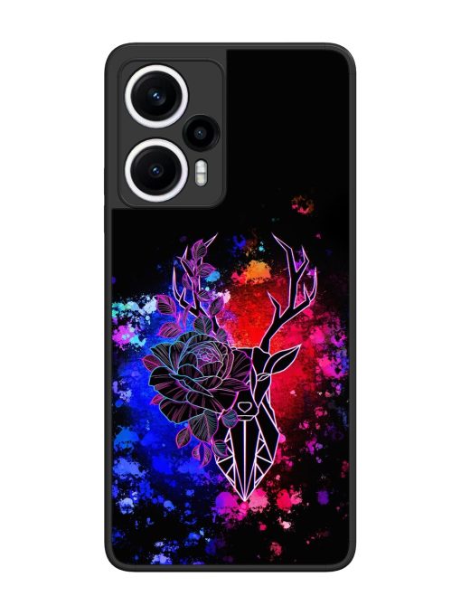 Floral Deer Art Glossy Metal Phone Cover for Poco F5 (5G) Zapvi