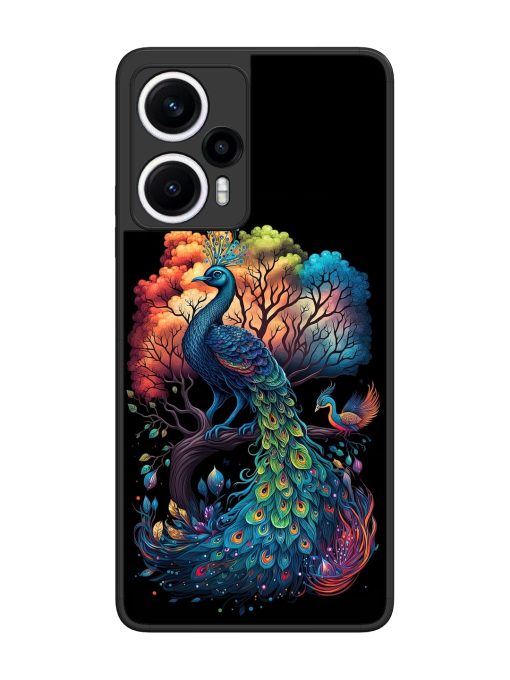 Peacock Tree Art Glossy Metal Phone Cover for Poco F5 (5G) Zapvi