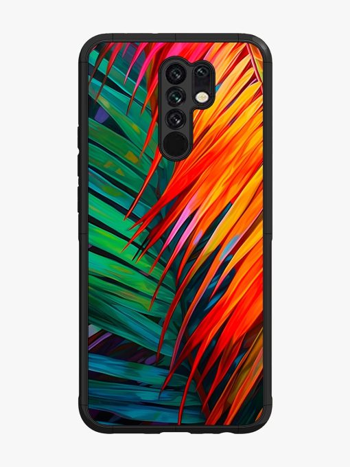 Painted Tropical Leaves Glossy Metal Phone Cover for Poco M2 Zapvi