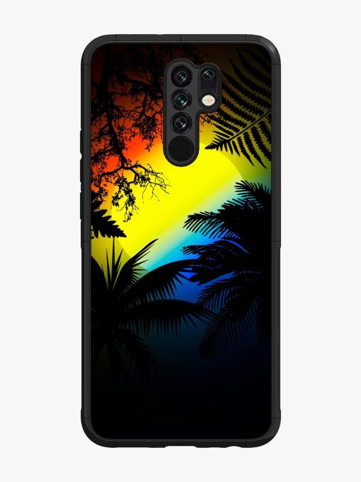 Colorful Sunset With Palm Trees Glossy Metal Phone Cover for Poco M2 Zapvi