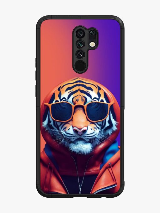 Tiger Animation Glossy Metal Phone Cover for Poco M2 Zapvi