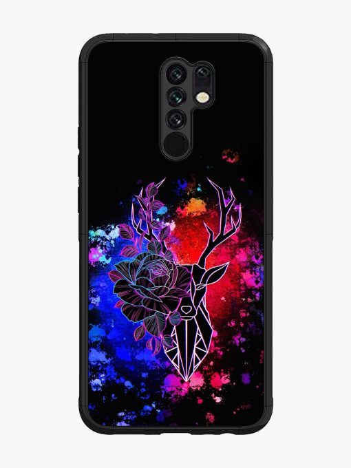 Floral Deer Art Glossy Metal Phone Cover for Poco M2 Zapvi