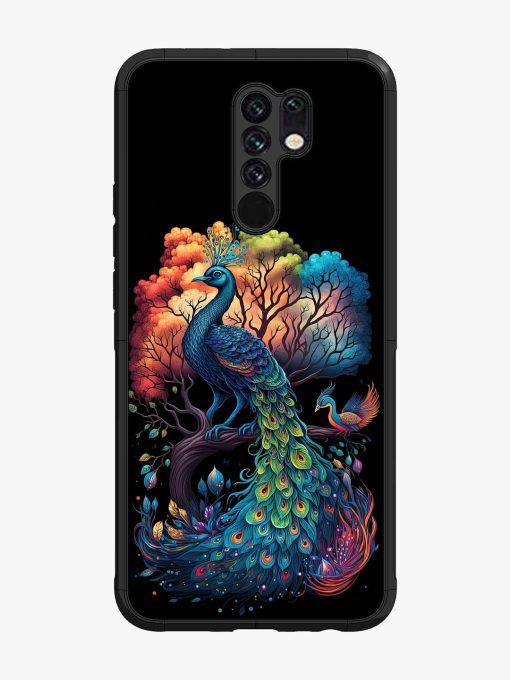 Peacock Tree Art Glossy Metal Phone Cover for Poco M2 Zapvi