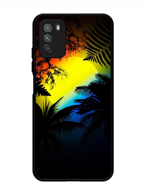 Colorful Sunset With Palm Trees Glossy Metal Phone Cover for Poco M3 Zapvi