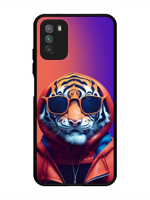 Tiger Animation Glossy Metal Phone Cover for Poco M3 Zapvi