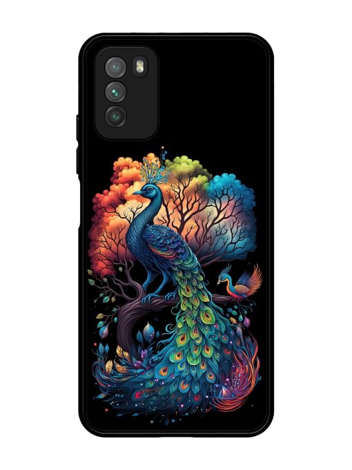 Peacock Tree Art Glossy Metal Phone Cover for Poco M3