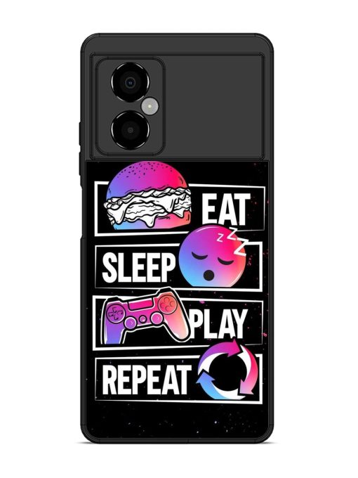 Eat Sleep Play Repeat Glossy Metal Phone Cover for Poco M4 (5G)