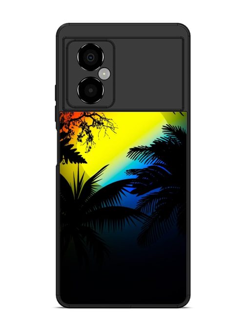 Colorful Sunset With Palm Trees Glossy Metal Phone Cover for Poco M4 (5G) Zapvi