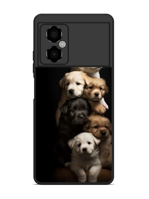 Cute Baby Dogs Glossy Metal Phone Cover for Poco M4 (5G)