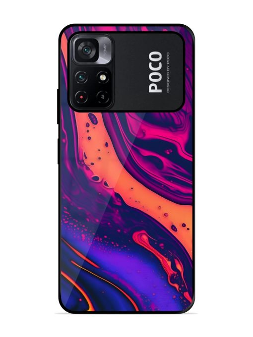 Fluid Blue Pink Art Glossy Metal Phone Cover for Poco M4 Pro (5G) Zapvi