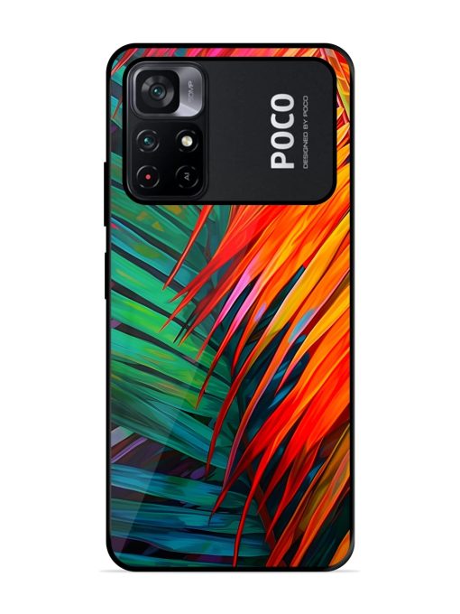 Painted Tropical Leaves Glossy Metal Phone Cover for Poco M4 Pro (5G) Zapvi