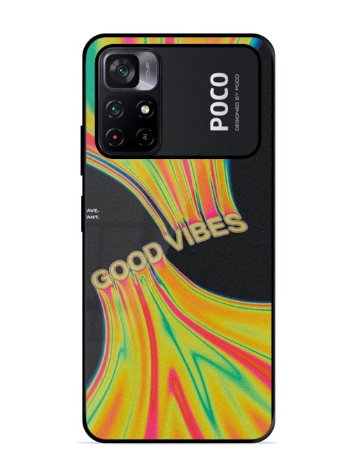 Good Vibes Glossy Metal Phone Cover for Poco M4 Pro (5G) Zapvi