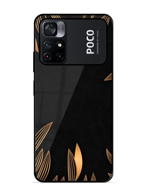 Golden Leaf Pattern Glossy Metal Phone Cover for Poco M4 Pro (5G) Zapvi