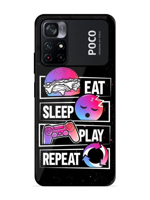 Eat Sleep Play Repeat Glossy Metal Phone Cover for Poco M4 Pro (5G) Zapvi