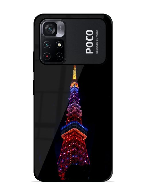 Eiffel Tower Night View Glossy Metal Phone Cover for Poco M4 Pro (5G) Zapvi