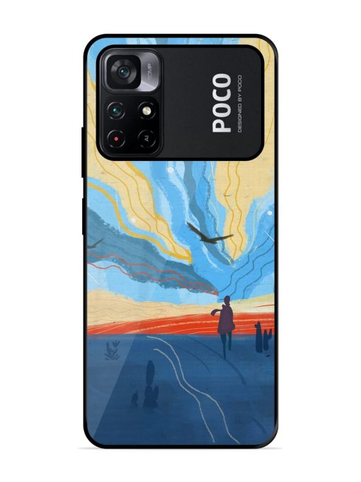 Minimal Abstract Landscape Glossy Metal Phone Cover for Poco M4 Pro (5G) Zapvi